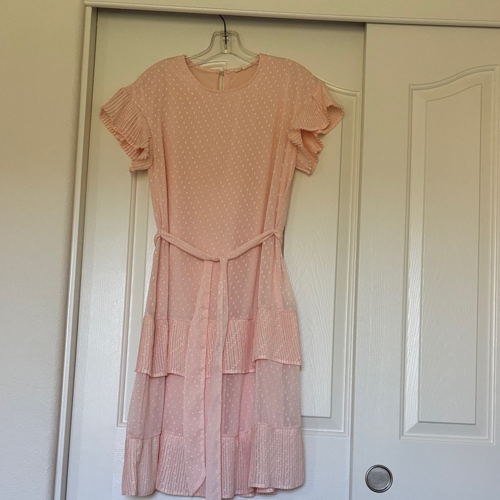 tea n rose Blush Pink Midi Dress with Ruffle Sleeves